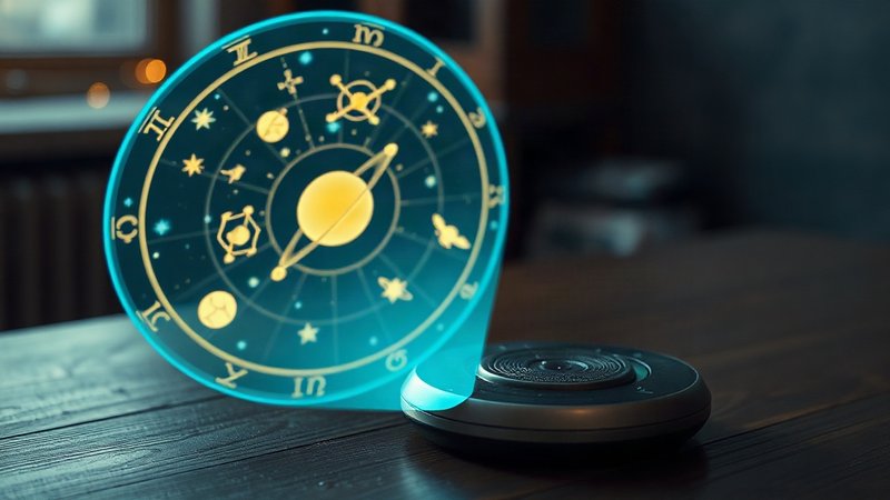 Голографический проектор звездного неба над темным полированным столом