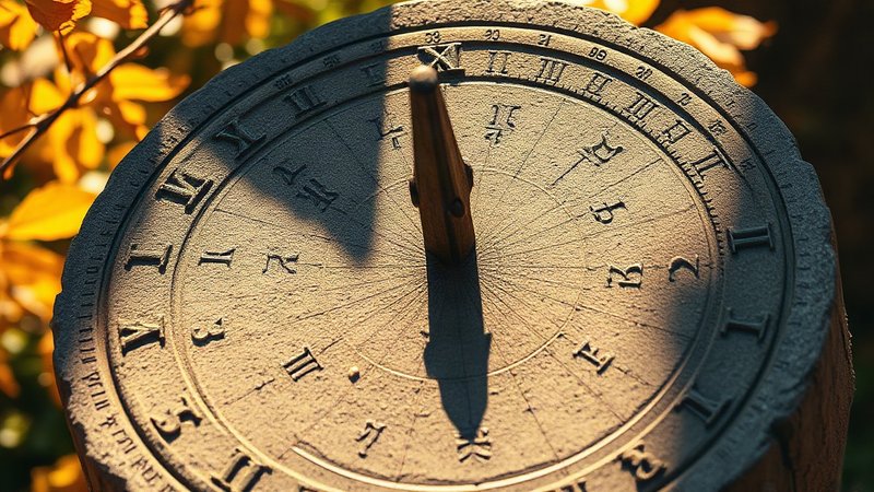 Солнечные часы с выгравированными знаками зодиака в лучах заката