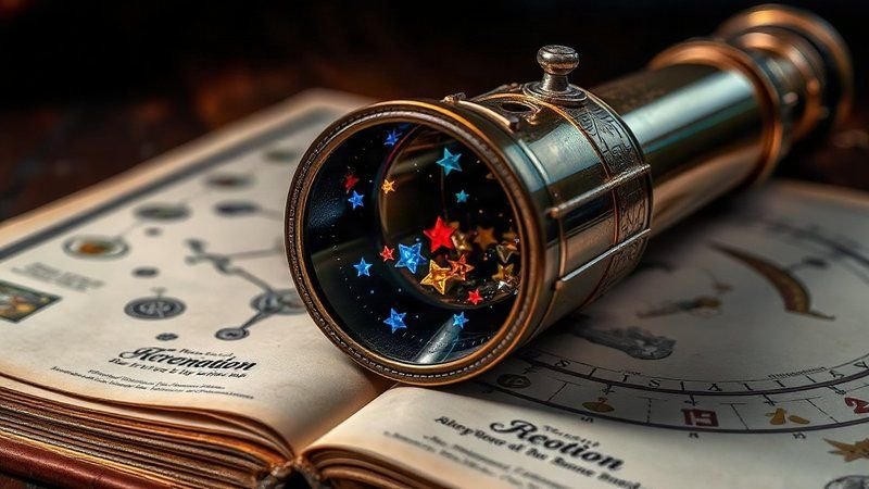 Старинный латунный калейдоскоп с россыпью звездных узоров внутри