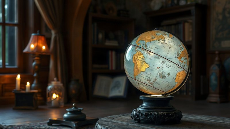 Осенняя сказка сумерек и волшебные огоньки надежды Старинный светящийся звездный глобус с нанесенными созвездиями на дере